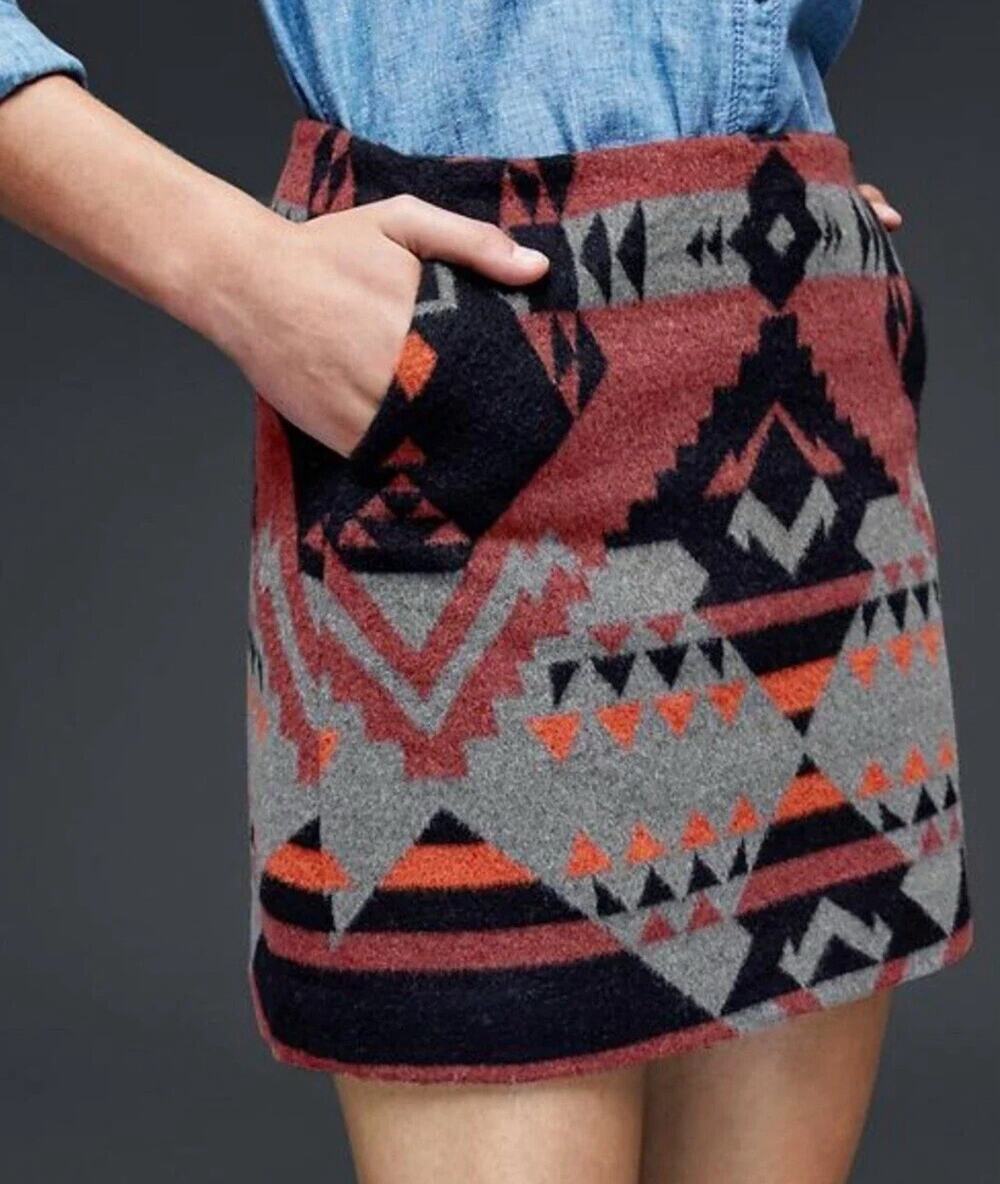 Gap Southwestern Aztec Skirt Black Orange Sz 2 Or S Womens